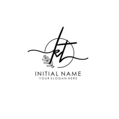 KT Luxury initial handwriting logo with flower template, logo for beauty, fashion, wedding, photography