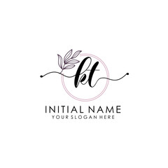 KT Luxury initial handwriting logo with flower template, logo for beauty, fashion, wedding, photography