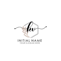 KV Luxury initial handwriting logo with flower template, logo for beauty, fashion, wedding, photography