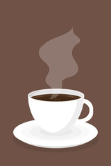 White cup of black coffee on a saucer morning breakfast