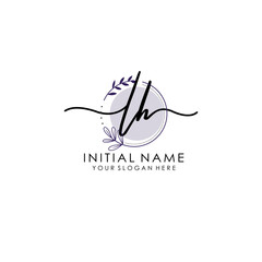 Fototapeta premium LH Luxury initial handwriting logo with flower template, logo for beauty, fashion, wedding, photography