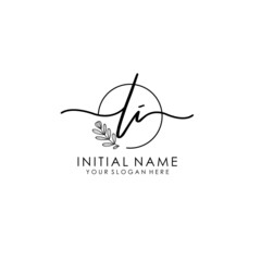 LI Luxury initial handwriting logo with flower template, logo for beauty, fashion, wedding, photography - obrazy, fototapety, plakaty