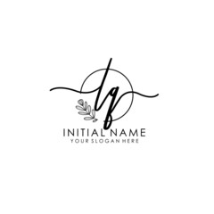 Fototapeta premium LQ Luxury initial handwriting logo with flower template, logo for beauty, fashion, wedding, photography