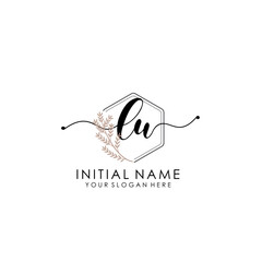 LU Luxury initial handwriting logo with flower template, logo for beauty, fashion, wedding, photography
