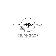 MC Luxury initial handwriting logo with flower template, logo for beauty, fashion, wedding, photography