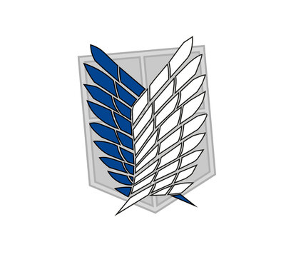 Attack On Titan Survey Corps Wings of Freedom logo. Illustrated and labelled vector. 