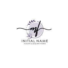 MF Luxury initial handwriting logo with flower template, logo for beauty, fashion, wedding, photography