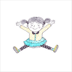 Jumping girl_2 on the white background, Girl, Jump, Jumping, Happy, Glad, Grateful, Joy, Joyful, Bright, Delight, Delightful