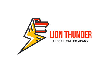 Thunder Lion Logo design template. doodle style symbol. 