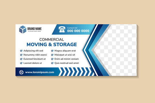 commercial moving and storage business banner template, horizontal advertising business banners layout template flat design. Clean abstract cover header background for website design