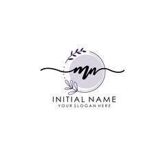 MN Luxury initial handwriting logo with flower template, logo for beauty, fashion, wedding, photography