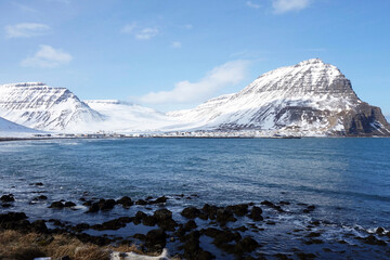 Winter landscape in Iceland of the Westfjorden in Bolungarvik