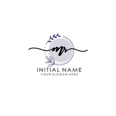 MR Luxury initial handwriting logo with flower template, logo for beauty, fashion, wedding, photography