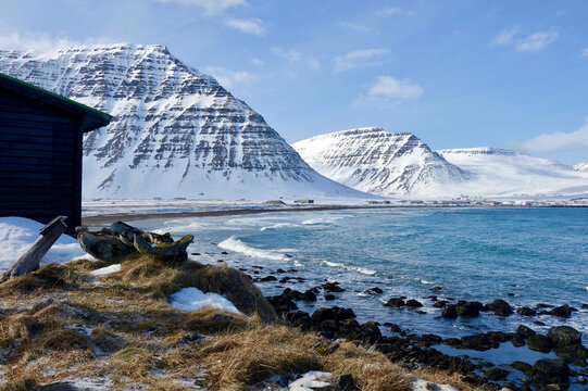 Winter landscape in Iceland of the Westfjorden in Bolungarvik