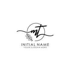 MT Luxury initial handwriting logo with flower template, logo for beauty, fashion, wedding, photography