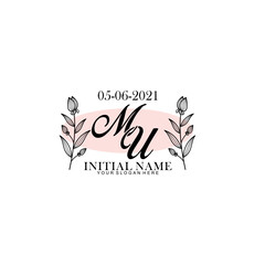 MU Initial letter handwriting and signature logo. Beauty vector initial logo .Fashion  boutique  floral and botanical
