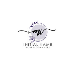 MV Luxury initial handwriting logo with flower template, logo for beauty, fashion, wedding, photography
