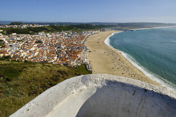 Nazaré beach seen from the top of the Sitio cliff, Portugal