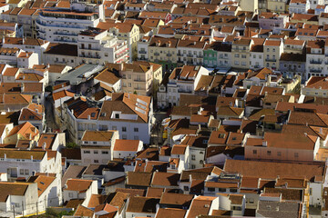 tiled roofs of Nazaré seen from the top of the Sitio cliff, Portugal