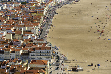 Nazaré beach seen from the top of the Sitio cliff, Portugal