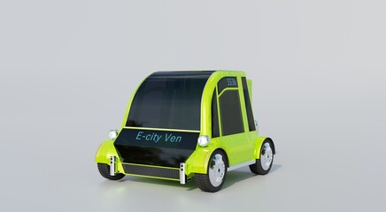 3D rendering. Small yellow electric car, isolated on white background, side view
