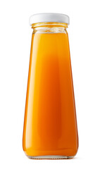 Orange juice glass bottle isolated on white background