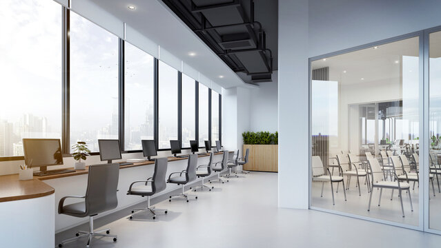 Modern office interior.Co working space.3d rendering