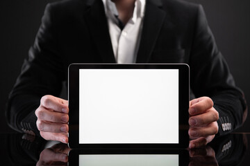 businessman hold tablet in his hand with clipping path