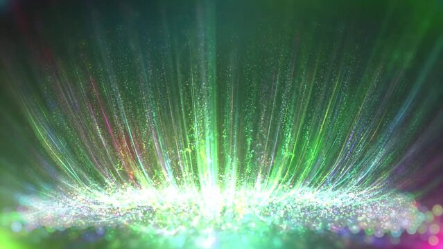 Colorful particle streaks rsing is a spectacular motion, colored particle stripes continue to rise. Elegant multicolored light particle video for wedding stage, bar concert, LED screen background.