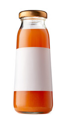 Carrot juice in glass bottle isolated on white