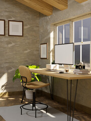 Contemporary Scandinavian home workspace interior with a computer
