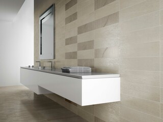 Fototapeta na wymiar Modern interior design of bathroom with elegant tiles, seamless, luxurious interior background.