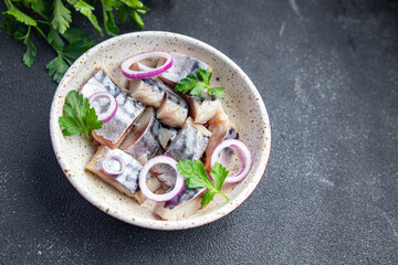 mackerel slice fish fresh healthy meal food diet snack on the table copy space food background rustic vegetarian food 