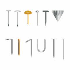 basic tyapes of nails, vector illustration of a set of basic types of nails used in construction and decoration