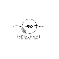 NC Luxury initial handwriting logo with flower template, logo for beauty, fashion, wedding, photography