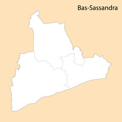 High Quality map of Bas-Sassandra is a region of Ivory Coast