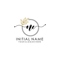 NE Luxury initial handwriting logo with flower template, logo for beauty, fashion, wedding, photography