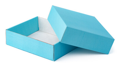 Blue cardboard box isolated on white background