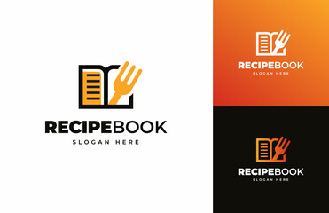 Recipe book food cook chef note open writing vector logo design, Fork book menu reading paper logo design