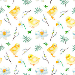 Colorful easter seamless patterns. Easter set. Watercolor illustration on white background