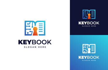 Key book tech protection access vector logo design, Creative education digital book data document logo design