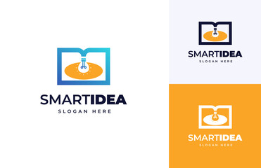 Smart bulb idea tech invention vector logo design, Creative digital book technology bulb electricity logo design