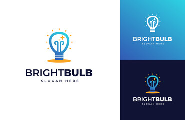 Bright idea bulb tech vector logo design, Technology fluorescent bulb shine logo design