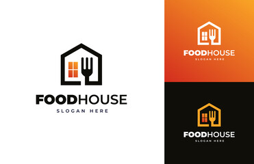 Food house restaurant fork cutlery dining vector logo design, Home cook culinary product logo design