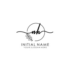 NH Luxury initial handwriting logo with flower template, logo for beauty, fashion, wedding, photography