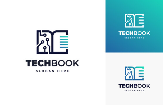 Tech data book digital circuit wire connect vector logo design, Creative modern education book document logo design