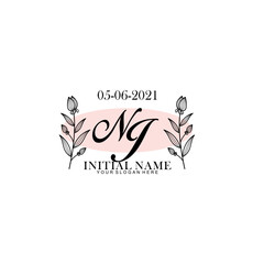 NJ Initial letter handwriting and signature logo. Beauty vector initial logo .Fashion  boutique  floral and botanical