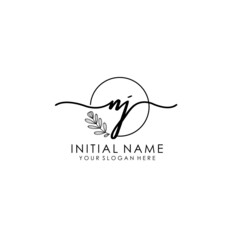 NJ Luxury initial handwriting logo with flower template, logo for beauty, fashion, wedding, photography