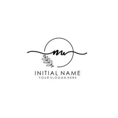 NU Luxury initial handwriting logo with flower template, logo for beauty, fashion, wedding, photography