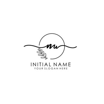 NU Luxury initial handwriting logo with flower template, logo for beauty, fashion, wedding, photography